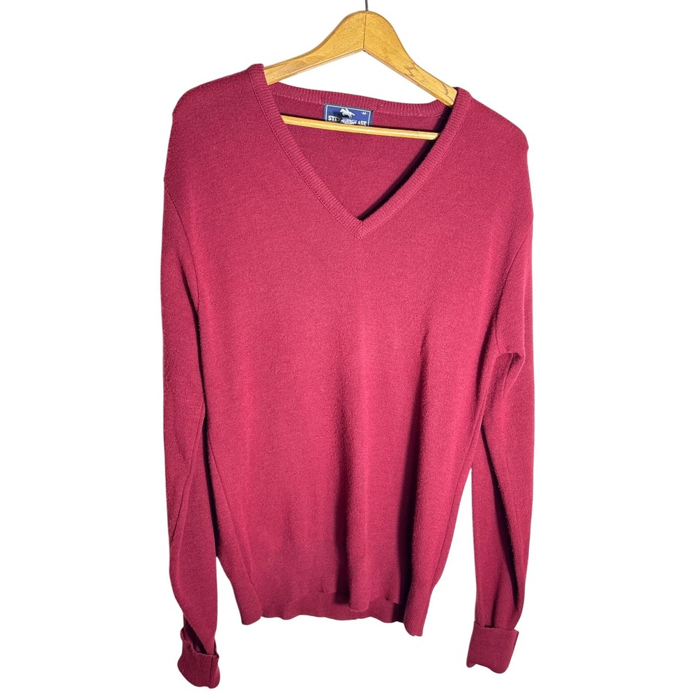 Steeplechase Mens Size M Dark Res V-Neck Sweater Knit Pullover Classic